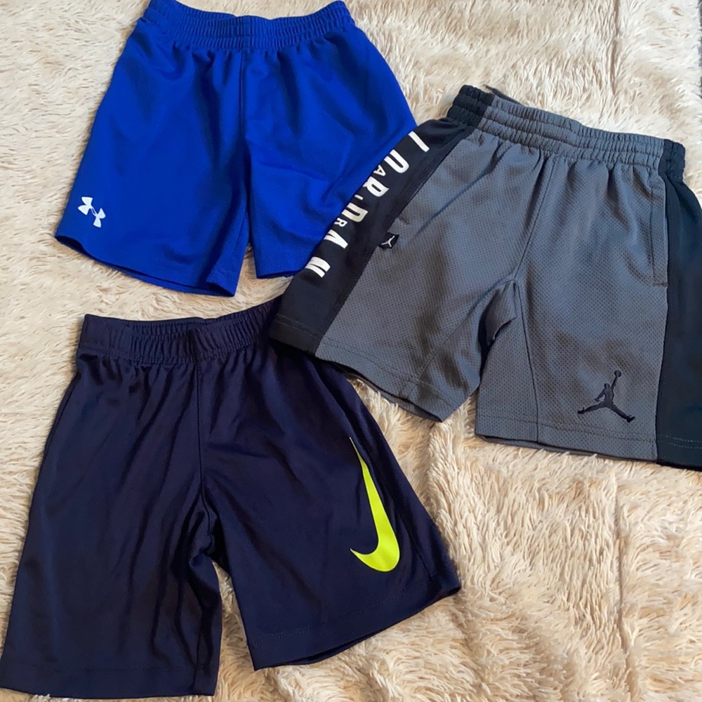 Bundle of boys size 5 athletic shorts. Nike, Under Armour and Air Jordan